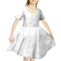 Personalised Samoa White Sunday Kid Short Sleeve Dress Lotu Tamaiti 2023 With Coat Of Arms LT14 - Polynesian Pride