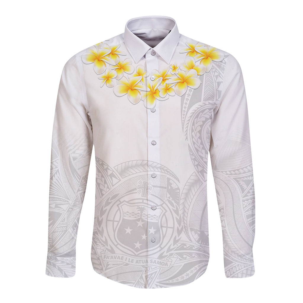 Personalised Samoa White Sunday Long Sleeve Button Shirt Lotu Tamaiti 2023 With Coat Of Arms LT14 Unisex White - Polynesian Pride