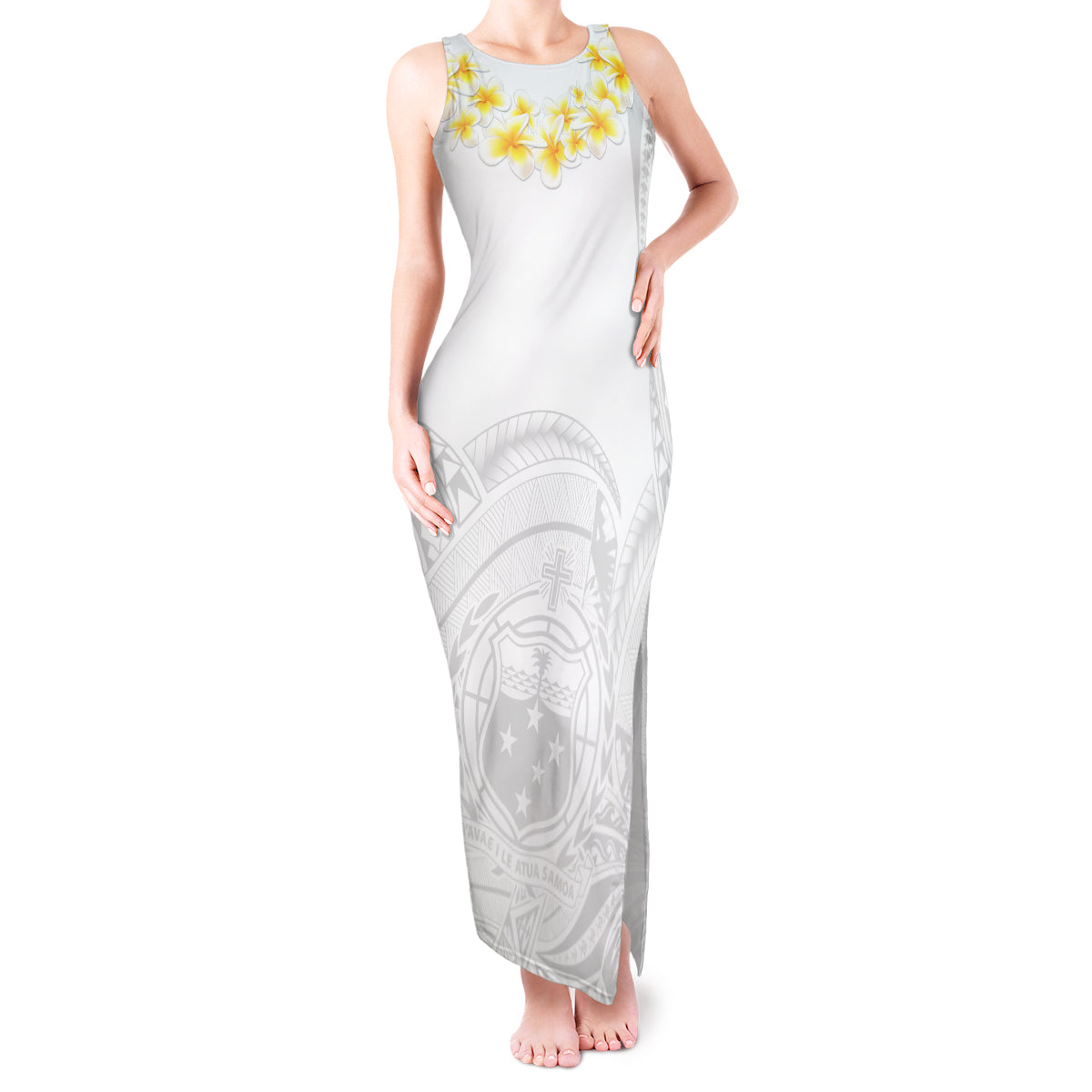 Personalised Samoa White Sunday Tank Maxi Dress Lotu Tamaiti 2023 With Coat Of Arms LT14 Women White - Polynesian Pride