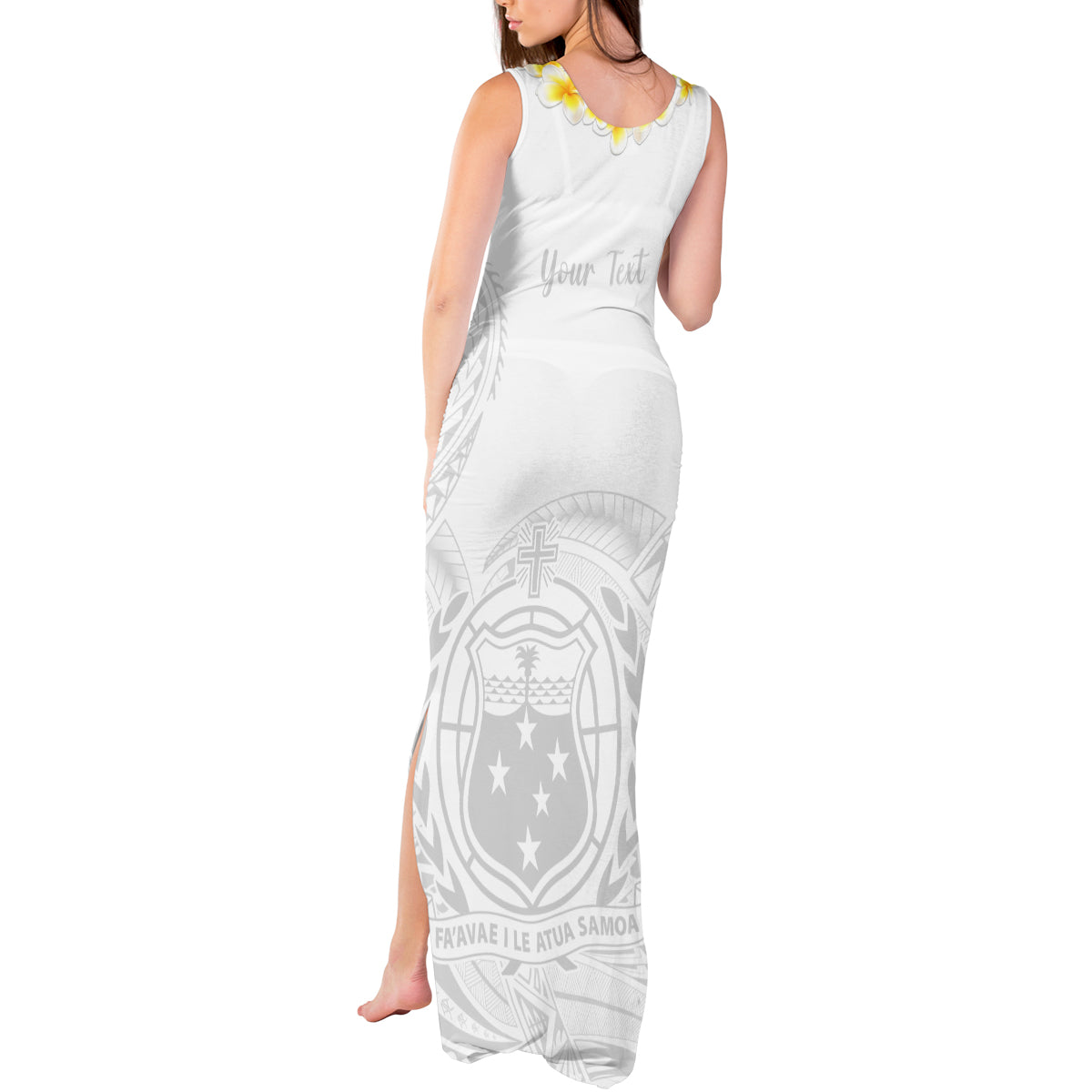 Personalised Samoa White Sunday Tank Maxi Dress Lotu Tamaiti 2023 With Coat Of Arms LT14 - Polynesian Pride