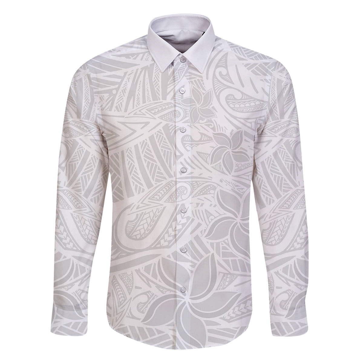 Polynesia White Sunday Family Matching Off Shoulder Maxi Dress and Hawaiian Shirt Polynesian Pattern With Tropical Flowers LT14 Dad's Shirt - Long Sleeve White - Polynesian Pride