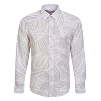 Polynesia White Sunday Family Matching Summer Maxi Dress and Hawaiian Shirt Polynesian Pattern With Tropical Flowers LT14 Dad's Shirt - Long Sleeve White - Polynesian Pride