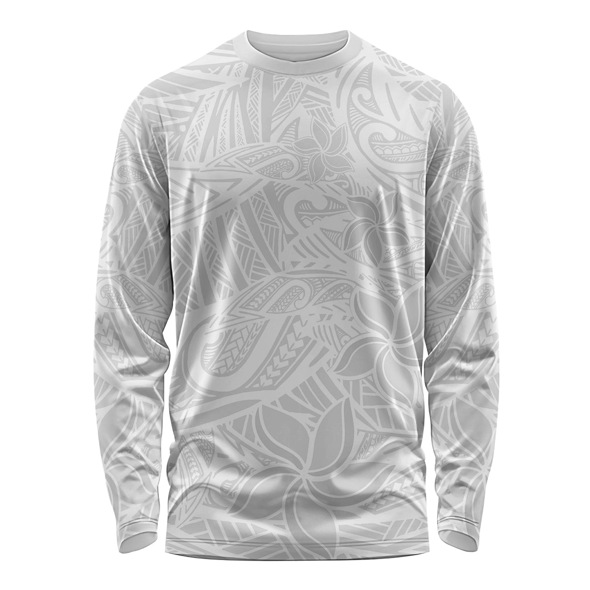 Polynesia White Sunday Long Sleeve Shirt Polynesian Pattern With Tropical Flowers LT14 Unisex White - Polynesian Pride