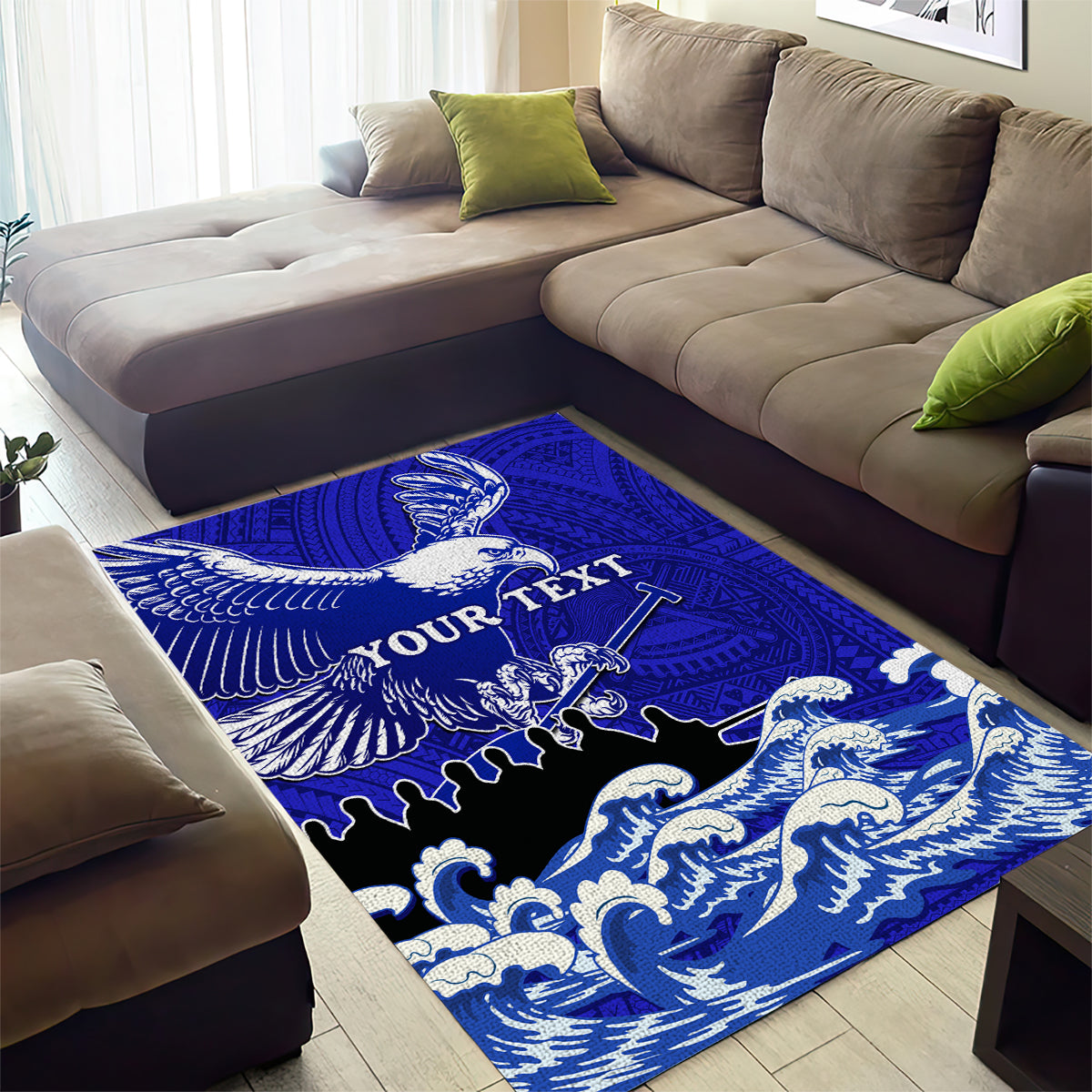 Personalised American Samoa Fautasi Race Area Rug Eagle With Polynesian Pattern LT14 - Polynesian Pride