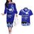 Personalised American Samoa Fautasi Race Couples Matching Off The Shoulder Long Sleeve Dress and Hawaiian Shirt Eagle With Polynesian Pattern LT14 Blue - Polynesian Pride