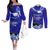 Personalised American Samoa Fautasi Race Couples Matching Off The Shoulder Long Sleeve Dress and Long Sleeve Button Shirts Eagle With Polynesian Pattern LT14 Blue - Polynesian Pride