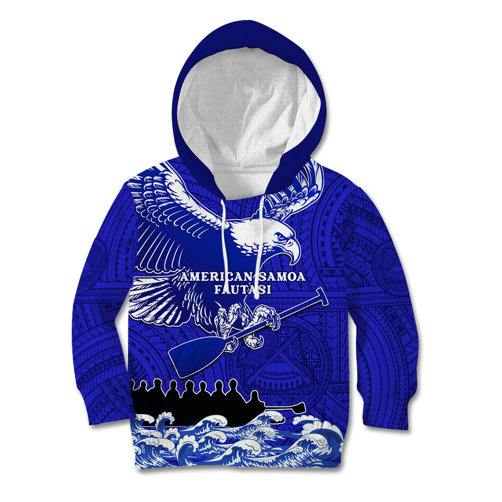 Personalised American Samoa Fautasi Race Kid Hoodie Eagle With Polynesian Pattern LT14 Hoodie Blue - Polynesian Pride