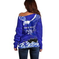 Personalised American Samoa Fautasi Race Off Shoulder Sweater Eagle With Polynesian Pattern LT14 - Polynesian Pride