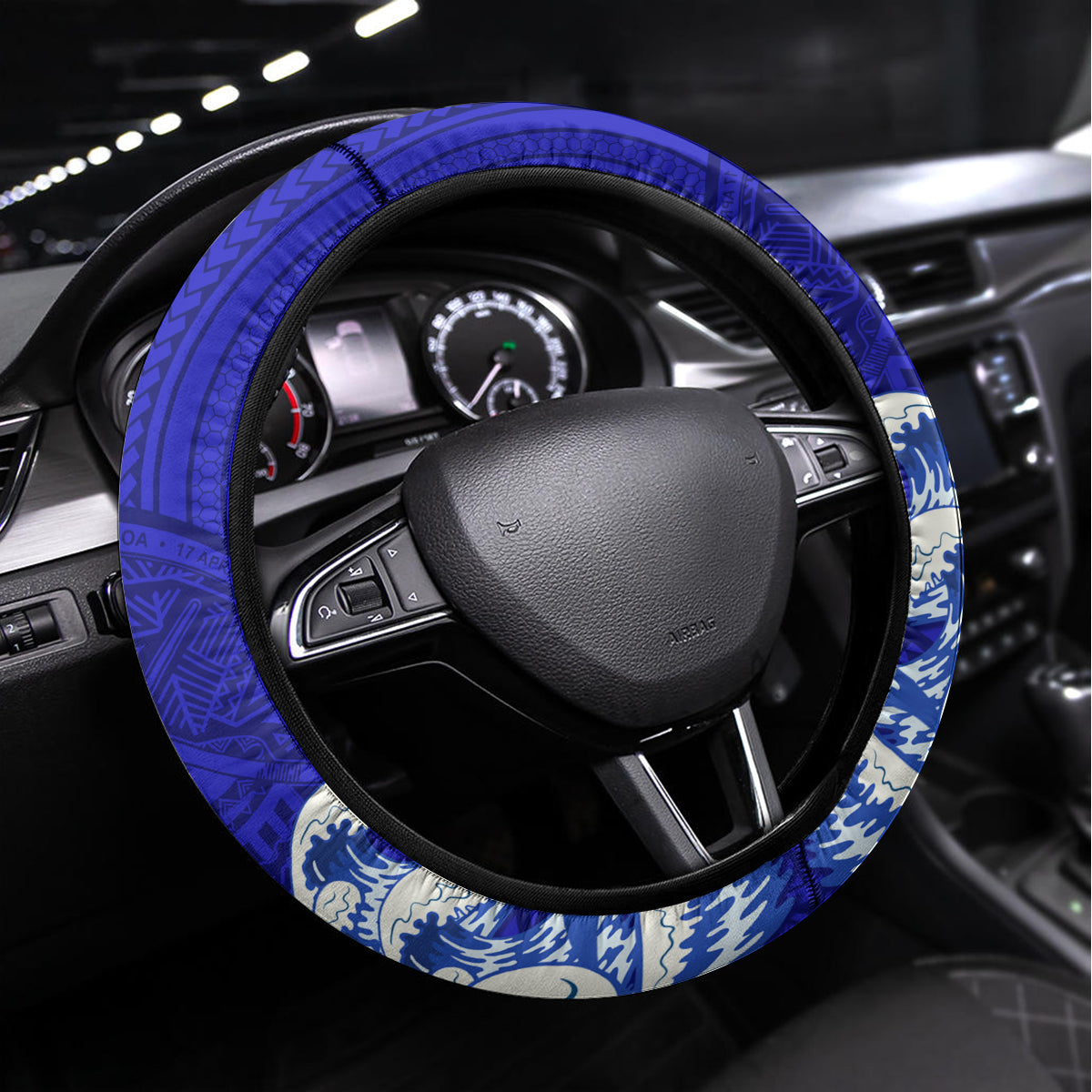American Samoa Fautasi Race Steering Wheel Cover Eagle With Polynesian Pattern LT14 Universal Fit Blue - Polynesian Pride