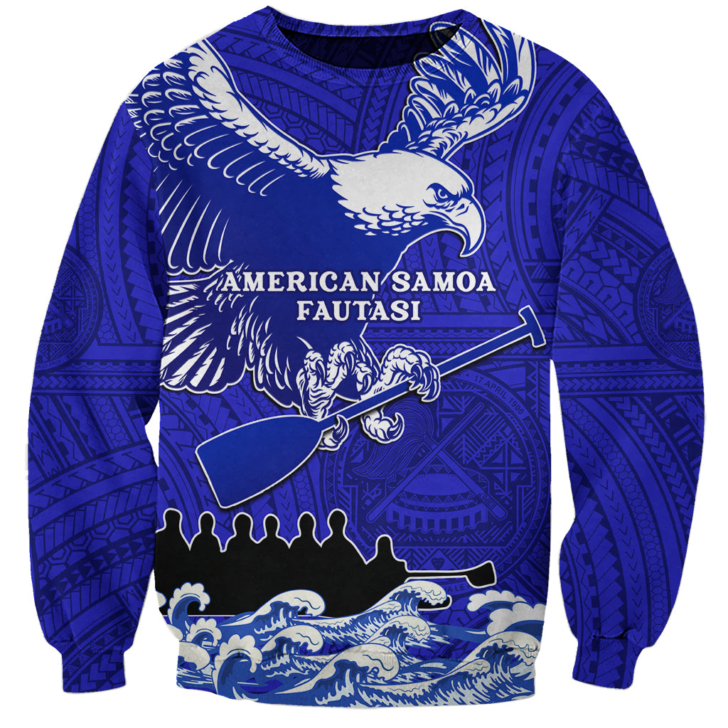 Personalised American Samoa Fautasi Race Sweatshirt Eagle With Polynesian Pattern LT14 Unisex Blue - Polynesian Pride