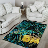 New Zealand Fantail Bird Area Rug Maori Piwakawaka Kowhai - Paua Shell Pattern