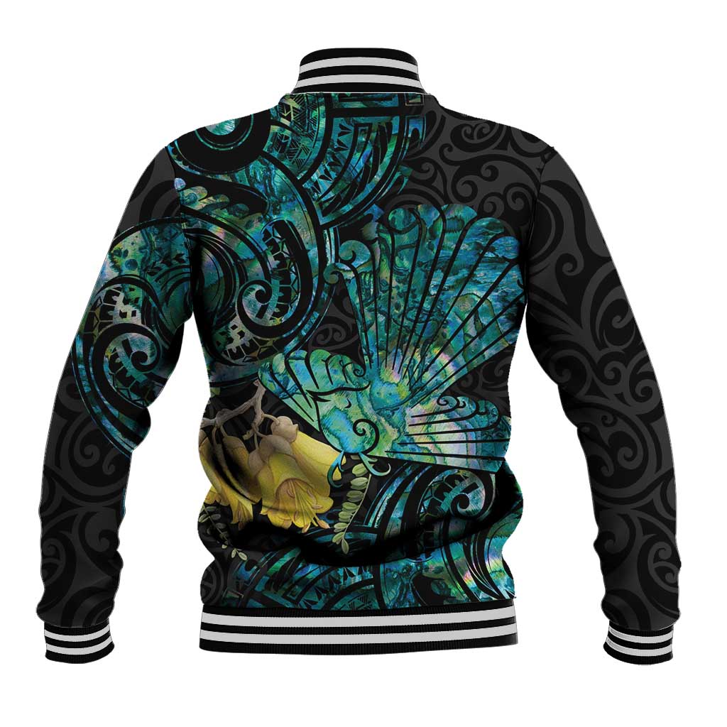New Zealand Fantail Bird Baseball Jacket Maori Piwakawaka Kowhai - Paua Shell Pattern LT14 - Polynesian Pride