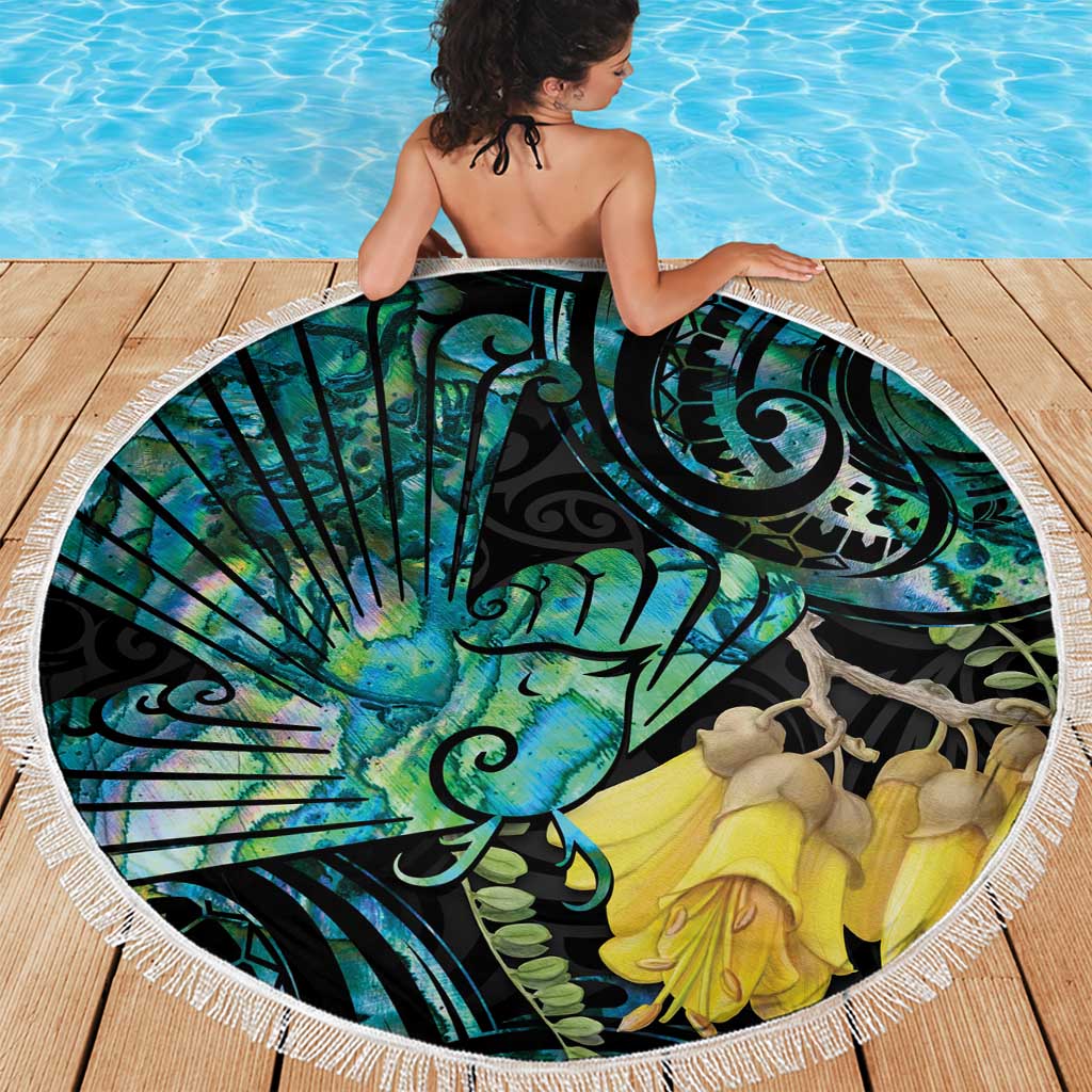 New Zealand Fantail Bird Beach Blanket Maori Piwakawaka Kowhai - Paua Shell Pattern LT14 - Polynesian Pride
