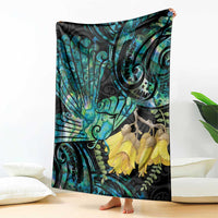 New Zealand Fantail Bird Blanket Maori Piwakawaka Kowhai - Paua Shell Pattern LT14 - Polynesian Pride