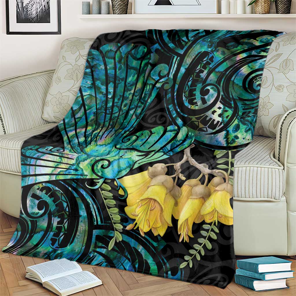 New Zealand Fantail Bird Blanket Maori Piwakawaka Kowhai - Paua Shell Pattern LT14 - Polynesian Pride