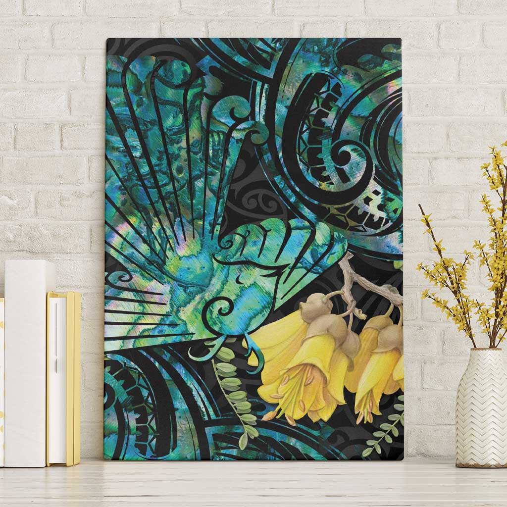 New Zealand Fantail Bird Canvas Wall Art Maori Piwakawaka Kowhai - Paua Shell Pattern LT14 Without Frame Green - Polynesian Pride