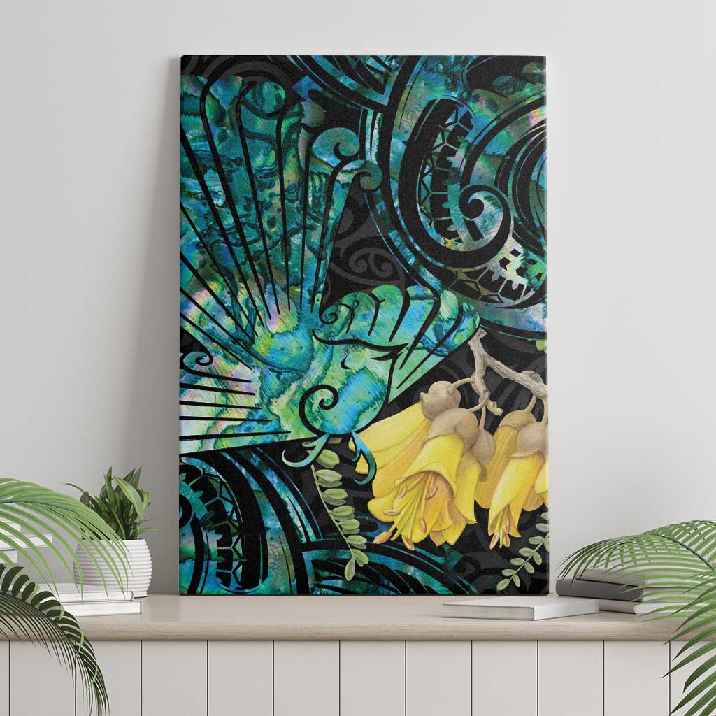 New Zealand Fantail Bird Canvas Wall Art Maori Piwakawaka Kowhai - Paua Shell Pattern LT14 - Polynesian Pride