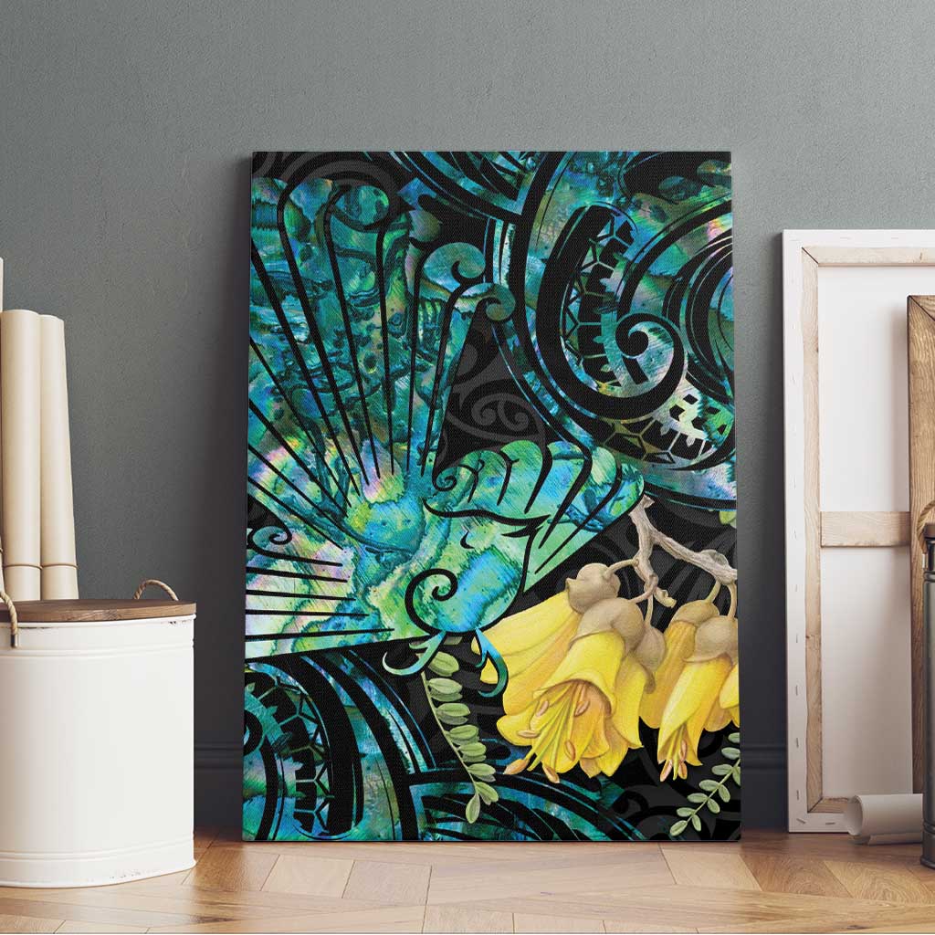 New Zealand Fantail Bird Canvas Wall Art Maori Piwakawaka Kowhai - Paua Shell Pattern LT14 - Polynesian Pride