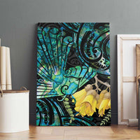 New Zealand Fantail Bird Canvas Wall Art Maori Piwakawaka Kowhai - Paua Shell Pattern LT14 - Polynesian Pride