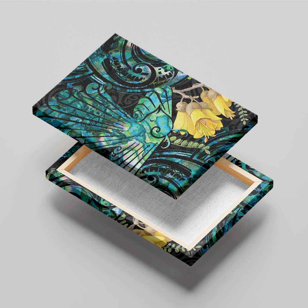 New Zealand Fantail Bird Canvas Wall Art Maori Piwakawaka Kowhai - Paua Shell Pattern LT14 - Polynesian Pride