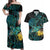 New Zealand Fantail Bird Couples Matching Off Shoulder Maxi Dress and Hawaiian Shirt Maori Piwakawaka Kowhai - Paua Shell Pattern