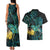 New Zealand Fantail Bird Couples Matching Tank Maxi Dress and Hawaiian Shirt Maori Piwakawaka Kowhai - Paua Shell Pattern