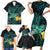 New Zealand Fantail Bird Family Matching Short Sleeve Bodycon Dress and Hawaiian Shirt Maori Piwakawaka Kowhai - Paua Shell Pattern