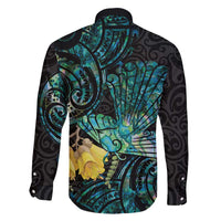 New Zealand Fantail Bird Family Matching Summer Maxi Dress and Hawaiian Shirt Maori Piwakawaka Kowhai - Paua Shell Pattern