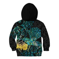 New Zealand Fantail Bird Kid Hoodie Maori Piwakawaka Kowhai - Paua Shell Pattern