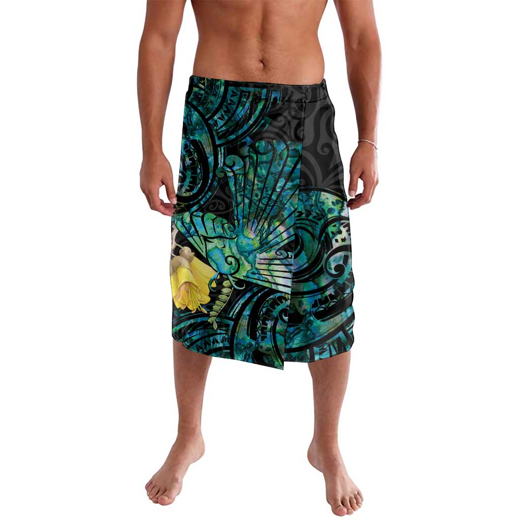 New Zealand Fantail Bird Lavalava Maori Piwakawaka Kowhai - Paua Shell Pattern LT14 Green - Polynesian Pride