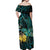 New Zealand Fantail Bird Off Shoulder Maxi Dress Maori Piwakawaka Kowhai - Paua Shell Pattern