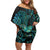 New Zealand Fantail Bird Off Shoulder Short Dress Maori Piwakawaka Kowhai - Paua Shell Pattern