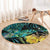 New Zealand Fantail Bird Round Carpet Maori Piwakawaka Kowhai - Paua Shell Pattern