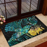 New Zealand Fantail Bird Rubber Doormat Maori Piwakawaka Kowhai - Paua Shell Pattern