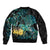 New Zealand Fantail Bird Sleeve Zip Bomber Jacket Maori Piwakawaka Kowhai - Paua Shell Pattern