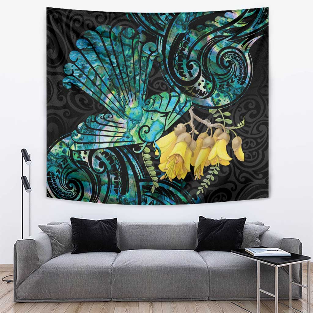 New Zealand Fantail Bird Tapestry Maori Piwakawaka Kowhai - Paua Shell Pattern