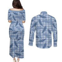 Blue Palaka Hawaii Palapalai Couples Matching Puletasi and Long Sleeve Button Shirt Hawaiian Fern LT14 - Polynesian Pride