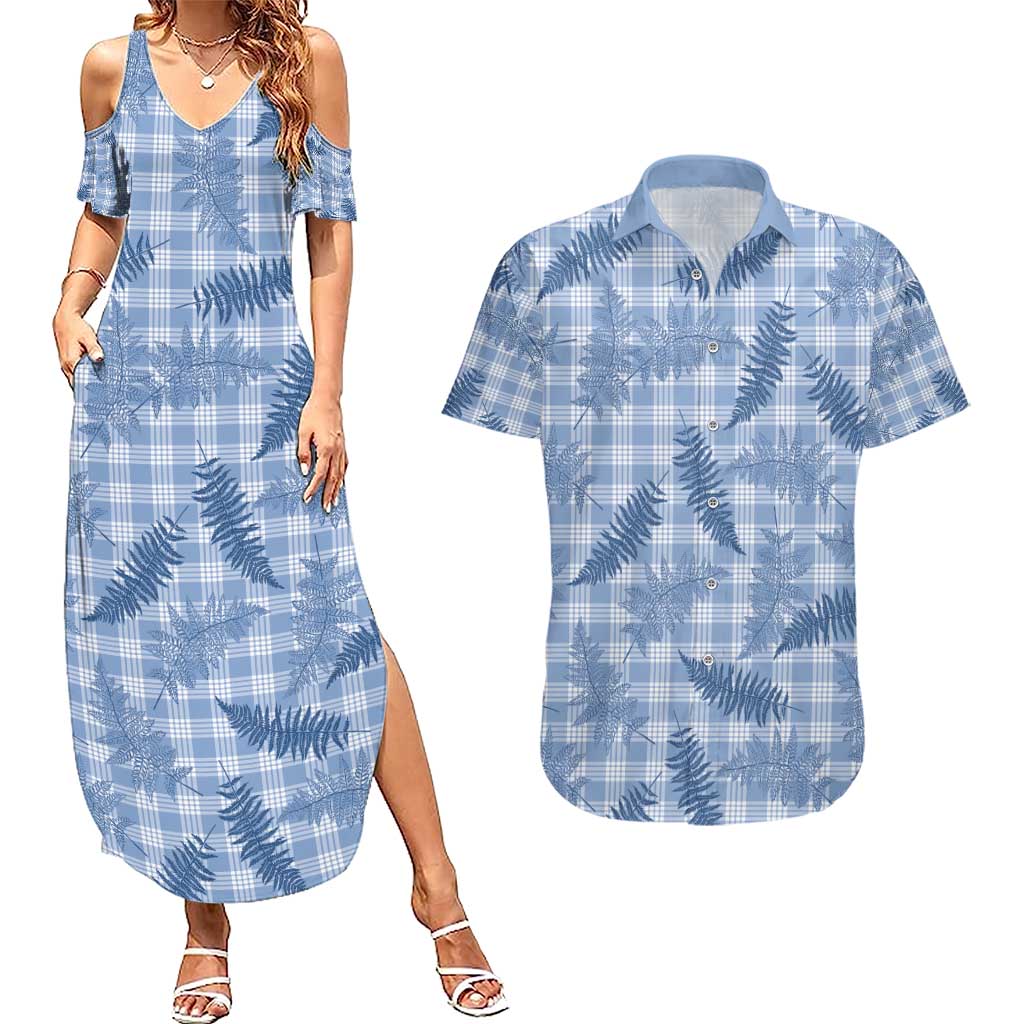 Blue Palaka Hawaii Palapalai Couples Matching Summer Maxi Dress and Hawaiian Shirt Hawaiian Fern - Polynesian Pride