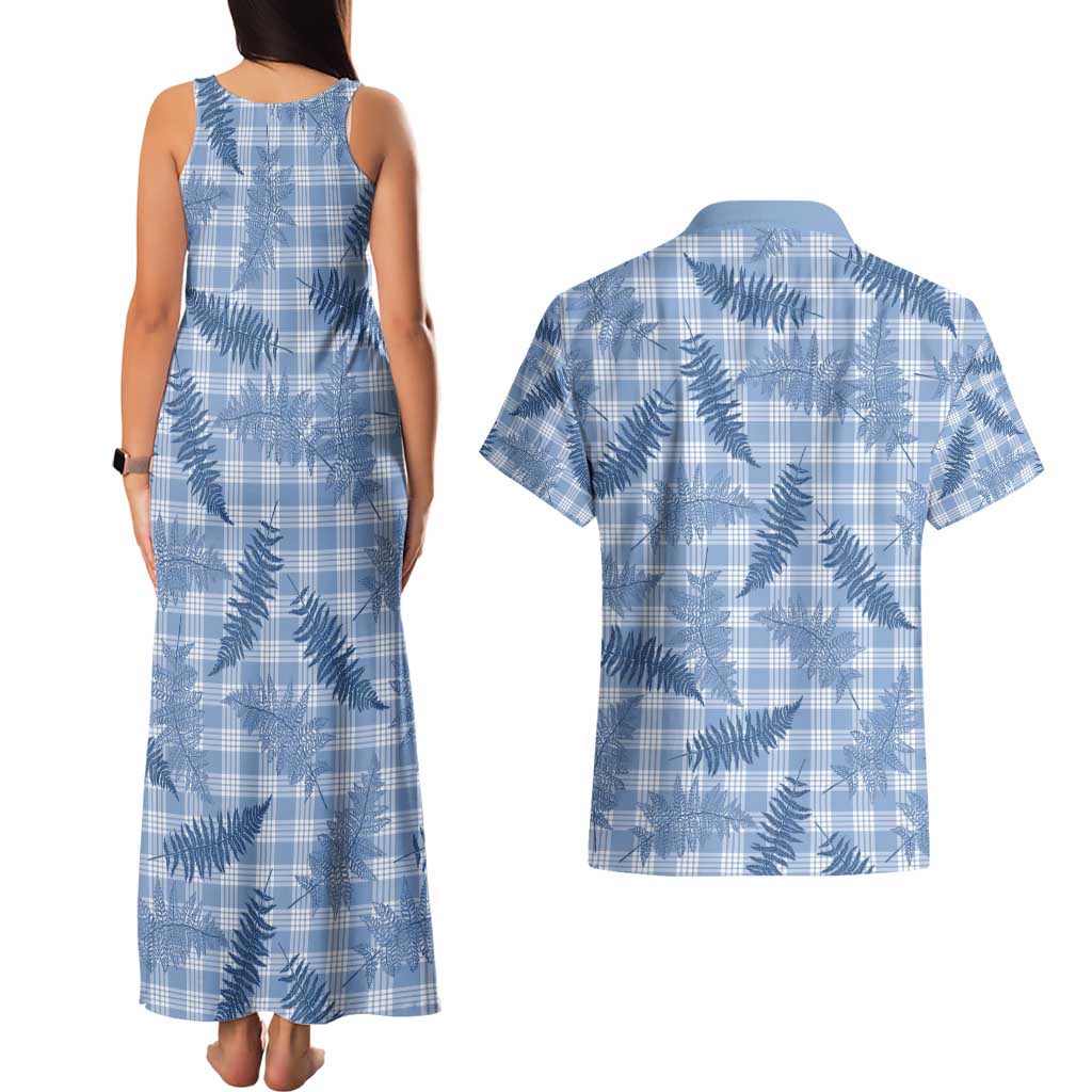 Blue Palaka Hawaii Palapalai Couples Matching Tank Maxi Dress and Hawaiian Shirt Hawaiian Fern - Polynesian Pride