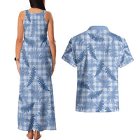 Blue Palaka Hawaii Palapalai Couples Matching Tank Maxi Dress and Hawaiian Shirt Hawaiian Fern - Polynesian Pride