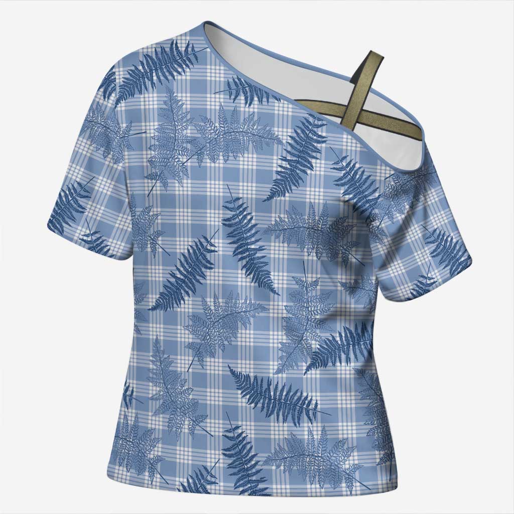 Blue Palaka Hawaii Palapalai Cross Shoulder Shirt Hawaiian Fern LT14 Female Blue - Polynesian Pride
