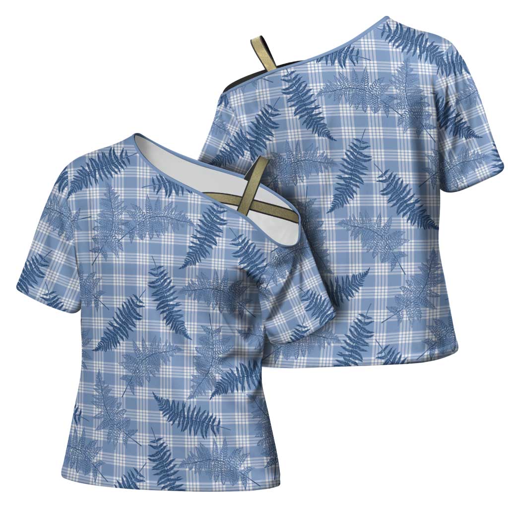 Blue Palaka Hawaii Palapalai Cross Shoulder Shirt Hawaiian Fern LT14 - Polynesian Pride