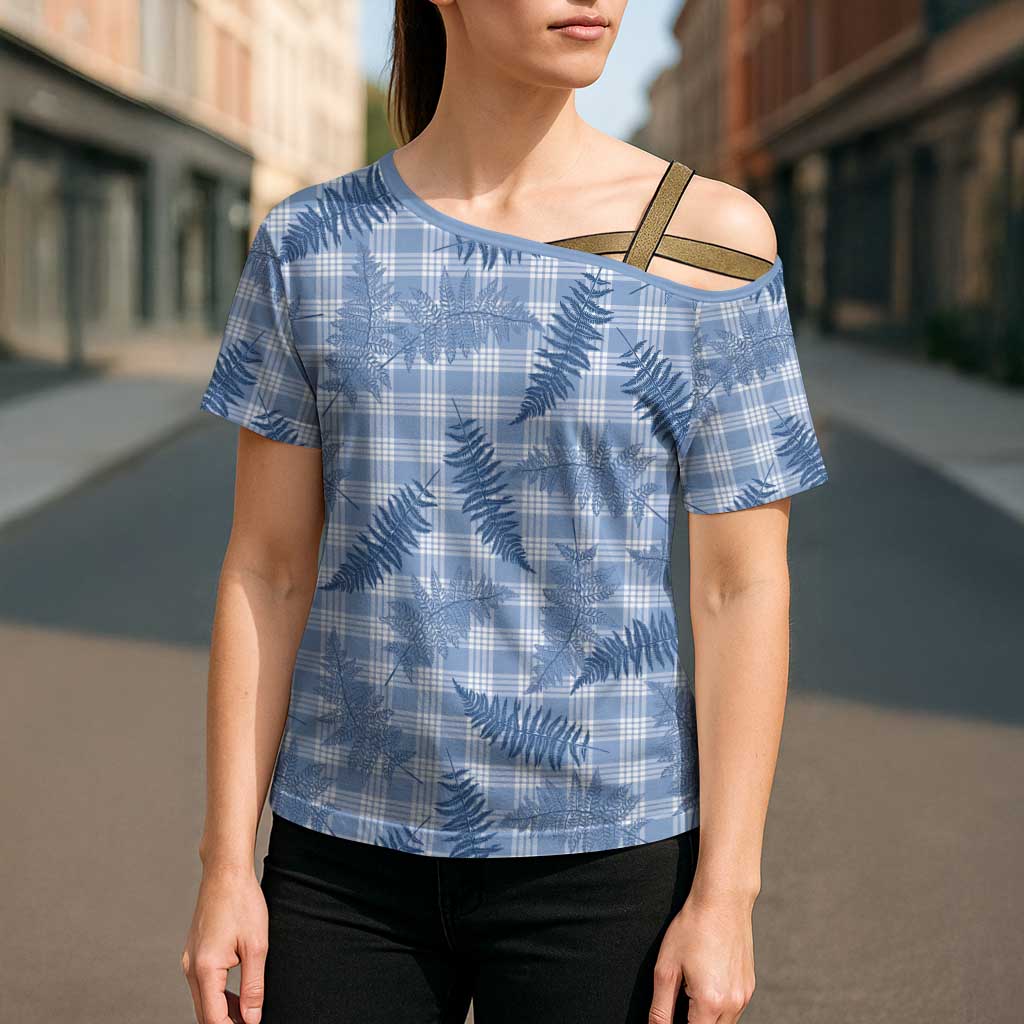 Blue Palaka Hawaii Palapalai Cross Shoulder Shirt Hawaiian Fern LT14 - Polynesian Pride