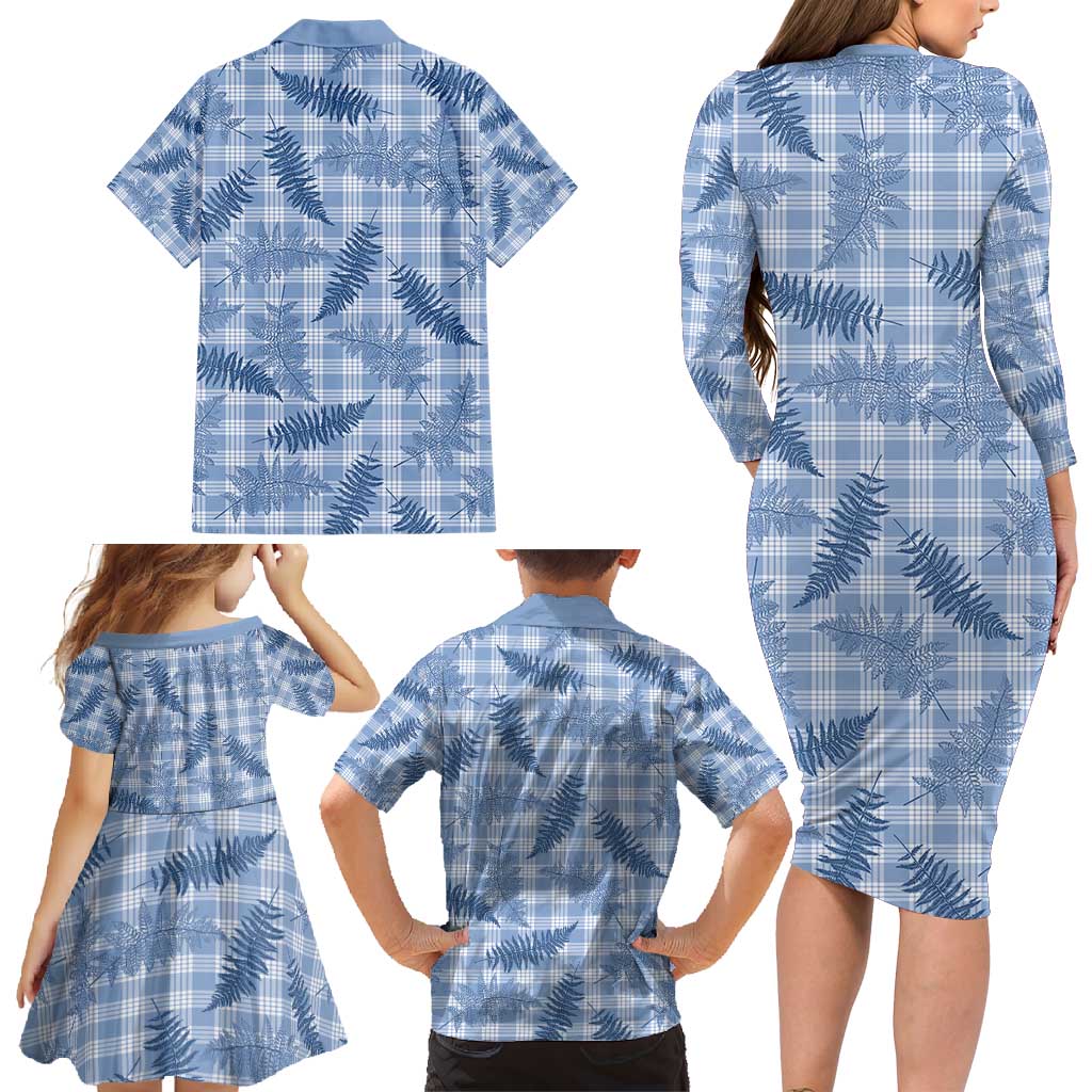 Blue Palaka Hawaii Palapalai Family Matching Long Sleeve Bodycon Dress and Hawaiian Shirt Hawaiian Fern - Polynesian Pride