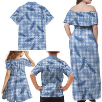 Blue Palaka Hawaii Palapalai Family Matching Off Shoulder Maxi Dress and Hawaiian Shirt Hawaiian Fern - Polynesian Pride