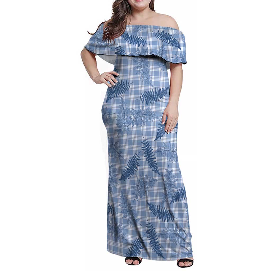 Blue Palaka Hawaii Palapalai Family Matching Off Shoulder Maxi Dress and Hawaiian Shirt Hawaiian Fern - Polynesian Pride