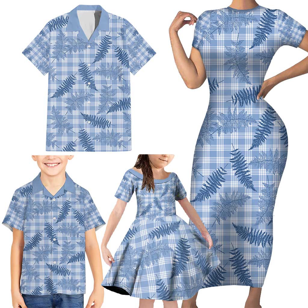 Blue Palaka Hawaii Palapalai Family Matching Short Sleeve Bodycon Dress and Hawaiian Shirt Hawaiian Fern - Polynesian Pride