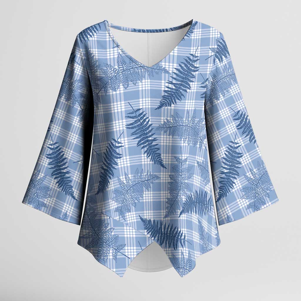 Blue Palaka Hawaii Palapalai Kimono Sleeve Blouse - Hawaiian Fern LT14 Female Blue - Polynesian Pride