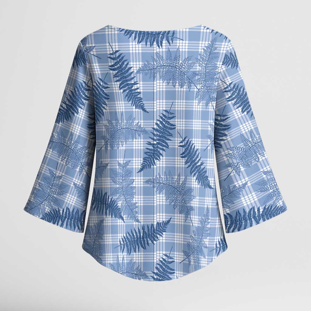 Blue Palaka Hawaii Palapalai Kimono Sleeve Blouse - Hawaiian Fern LT14 - Polynesian Pride