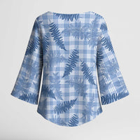 Blue Palaka Hawaii Palapalai Kimono Sleeve Blouse - Hawaiian Fern LT14 - Polynesian Pride